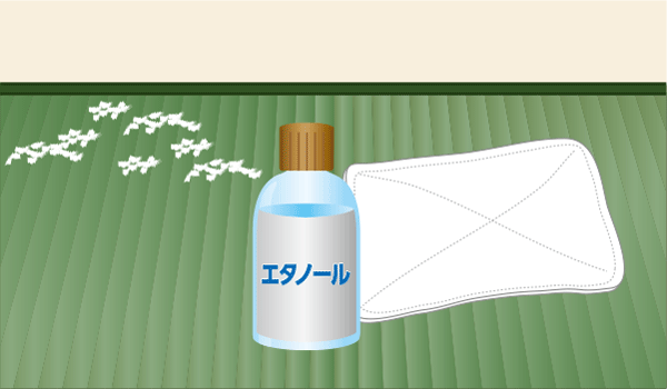 カビを消毒用アルコールで拭き取る